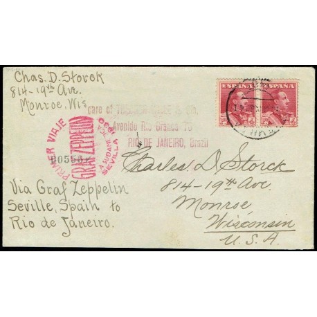 Graf Zeppelin A Brasil y reexpedido a Estados Unidos ED. 322 [x2]