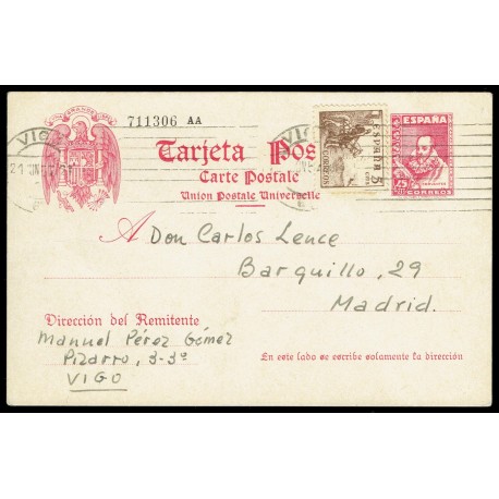 1939 ED. 84a us Tarjetas Entero Postales